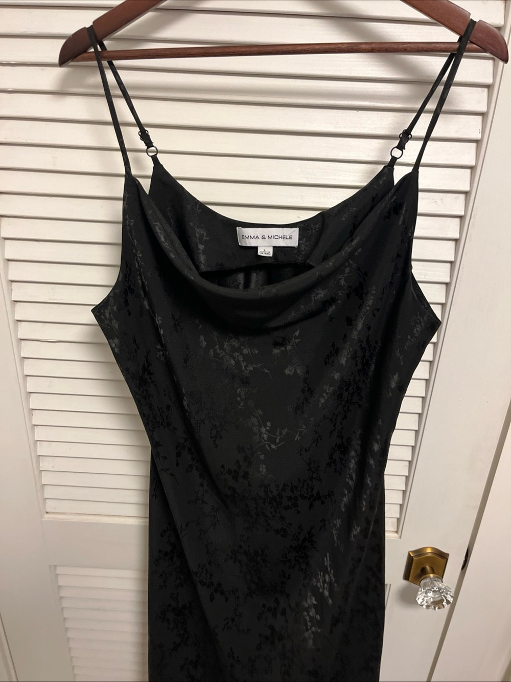 Emma & Michele Black Floral-Textured Cowl Midi Slip Dress